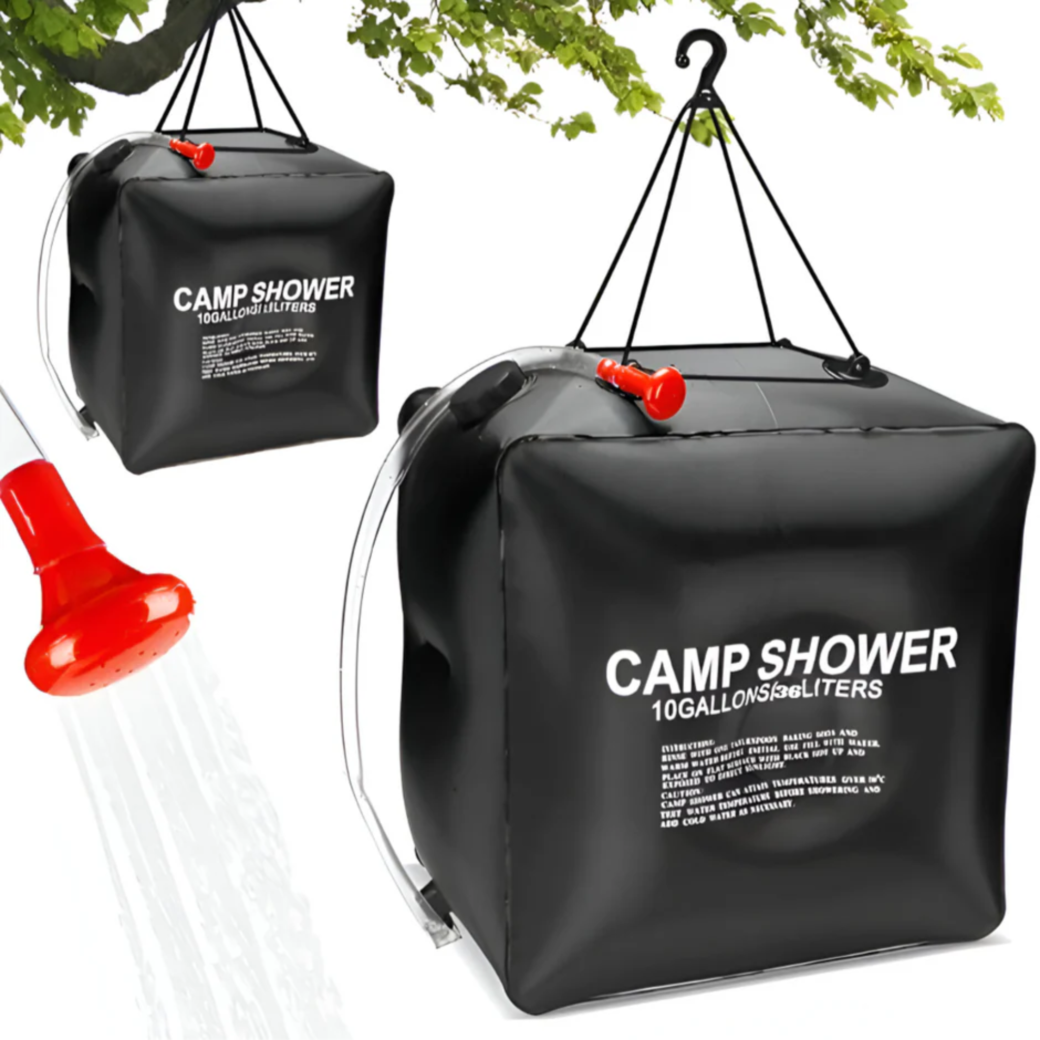 10 Gallon / 36 Liter Portable Camping Shower Bag with Removable Hose and On-Off Switch