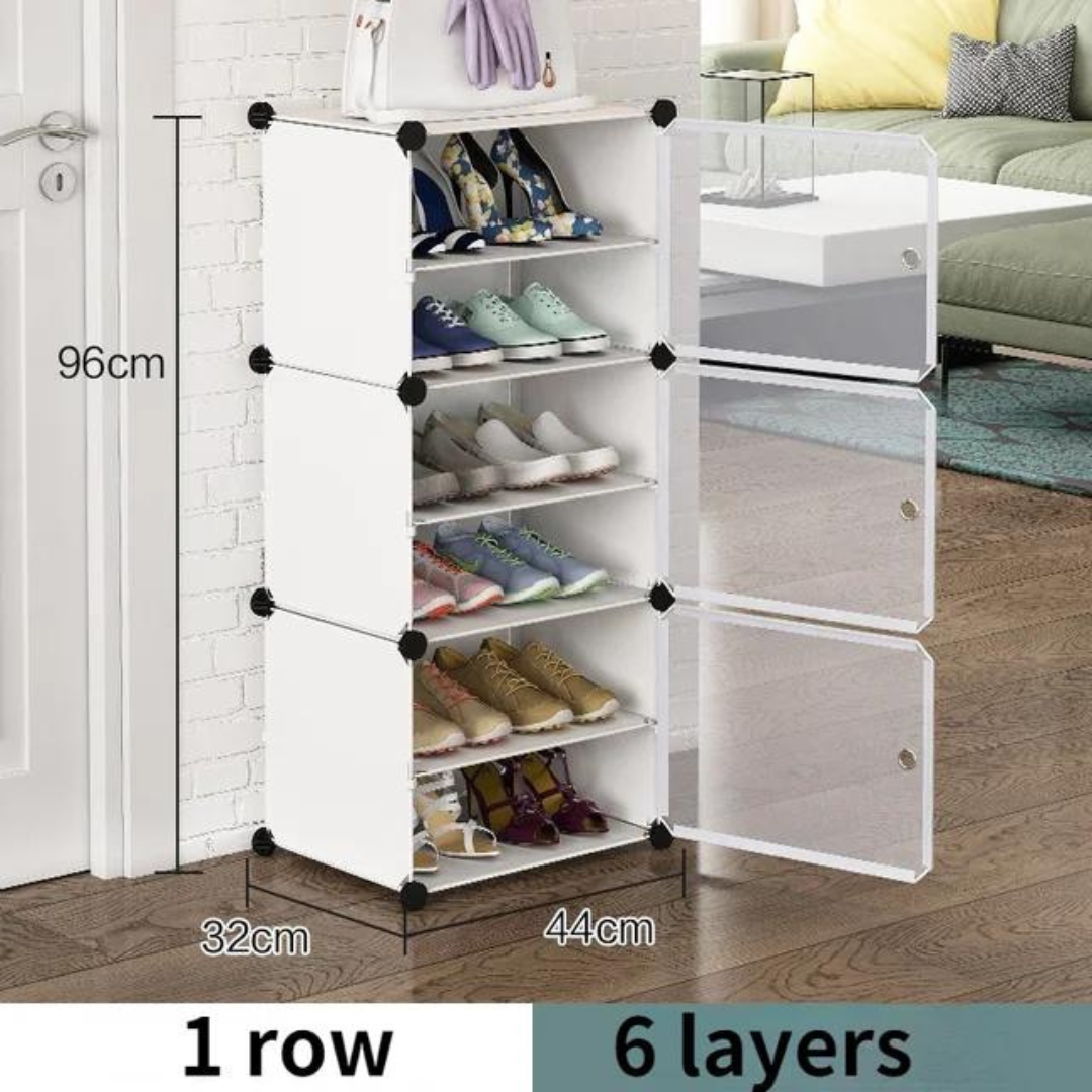 Multi Tier Shoe Rack with Cover, Shoe Cabinet with Doors 3 Doors White