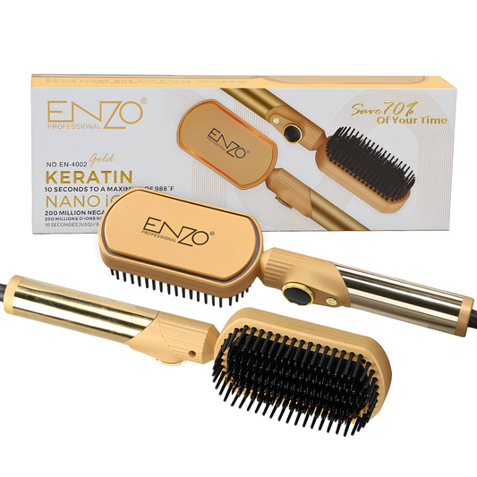 Enzo Professional EN-4002 Keratin Nano Ions Hair Straightener Brush Golden