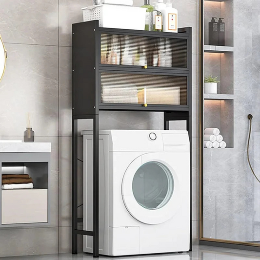 Washing Machine Organizer Rack with Storage Shelf, Laundry Room Storage Cabinet Black