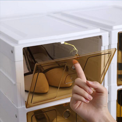 Multi-Layer Folding Premium Shoe Display Cabinet, Collapsible Telescopic Shoe Rack with Doors