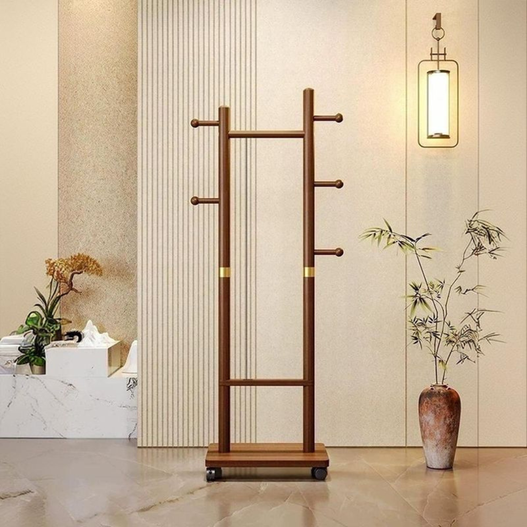 Wooden Hall Tree Clothing Organizer Rack with Hooks