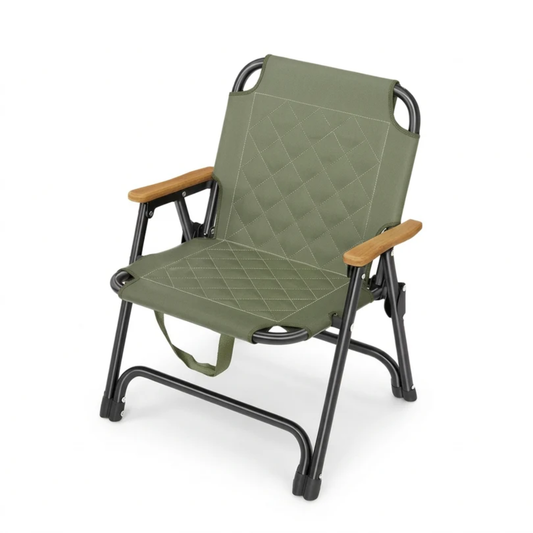 Portable Folding Quilted Outdoor Camping Chair with Wooden Armrest