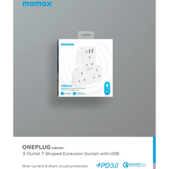 Momax Oneplug 3 Outlet T-Shaped Extension Socket with USB Momax Oneplug 3 Outlet T-Shaped Extension Socket with USB