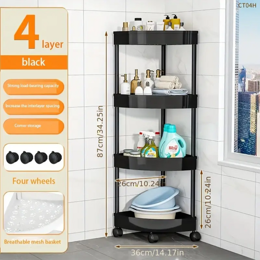4 Layer Storage Corner Rack with Wheels for Bathroom and Kitchen
