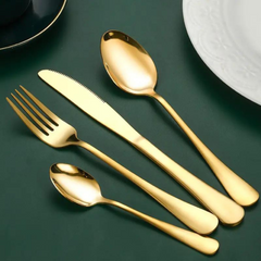 Stainless Steel Polished Premium Golden Cutlery Set (4 Pcs/Set)
