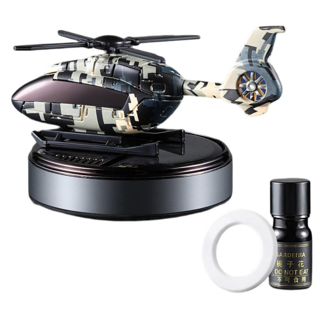 Military Helicopter Solar Car Air Freshener Silver