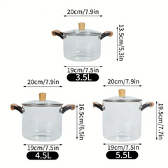 Heat Resistant Transparent Glass Pot with Lid and Wooden Handle Heat Resistant Transparent Glass Pot with Lid and Wooden Handle