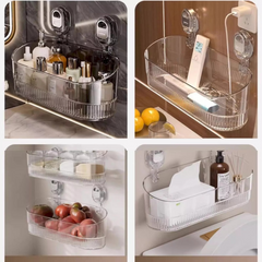 Wall Mounted Suction Type Bathroom Storage Organizer Rack