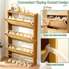 Classic Wooden Shoe Cabinet for Entryway, Slim Flip Drawer Shoe Rack