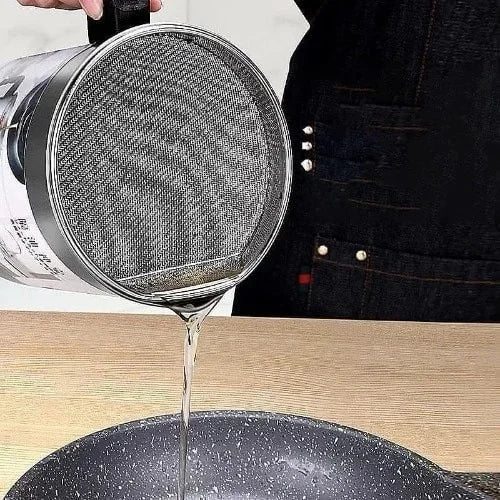Oil Filter & Storage Container - 1.4 L Capacity Stainless Steel Oil Strainer