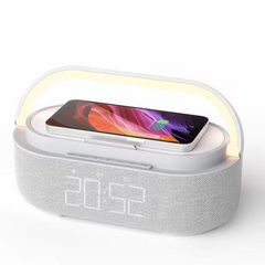 Portable Desktop LED Clock with Ambient Night Light, Speaker and 15W Wireless Charging