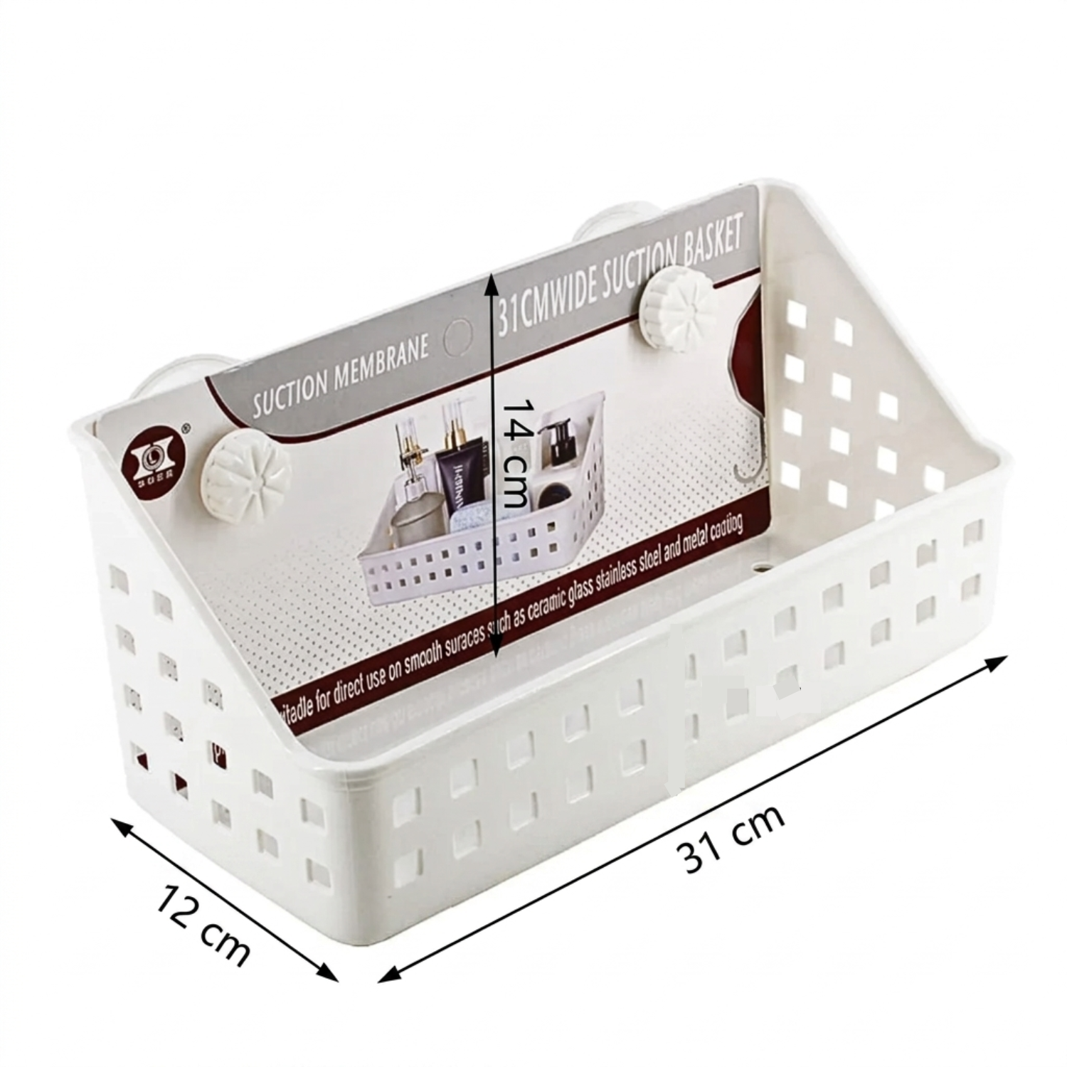 Wall Mounted Suction Cups Plastic Storage Organizer Basket for Bathroom