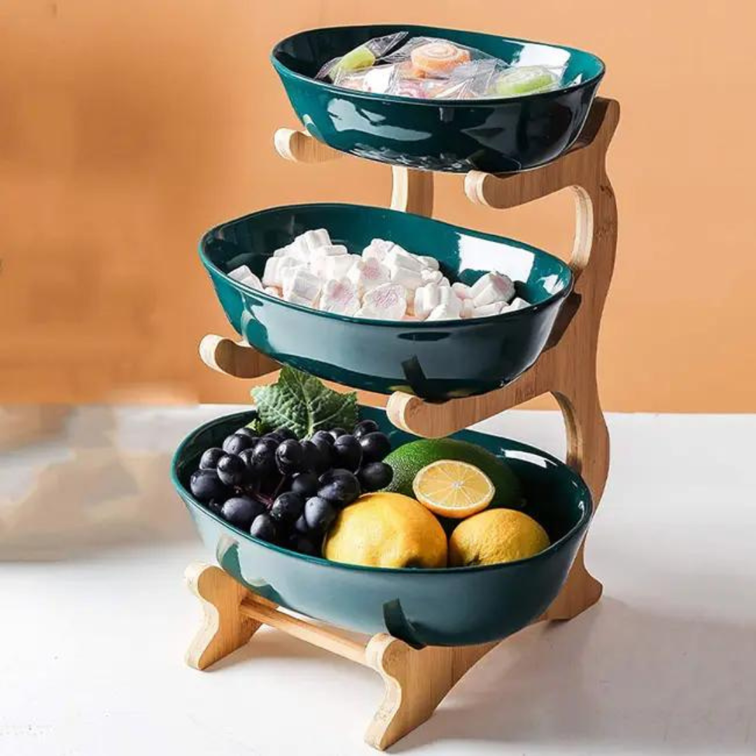 3 Layer Creative Modern Fruit Serving Bowl, Snack Plate, Dried Nuts Basket Green