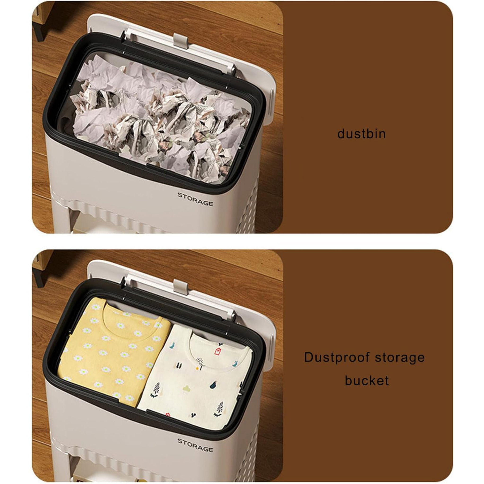 3 layer Kitchen Moving Cart Storage Rack with Garbage Trash Bin and Wheels