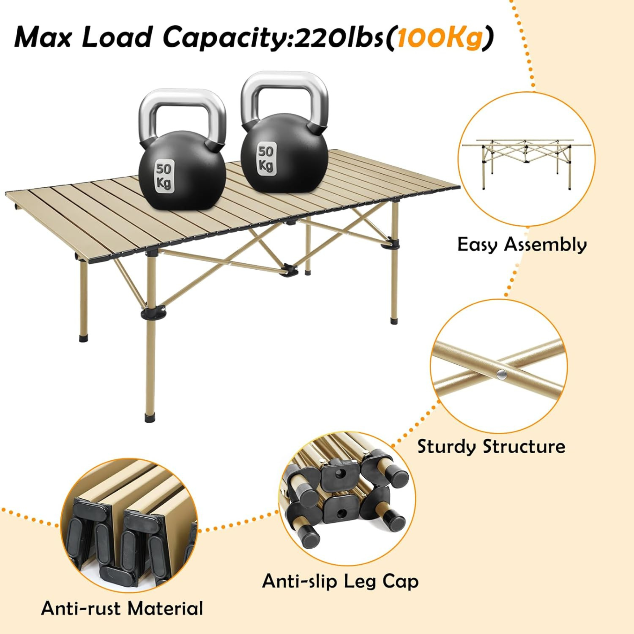 Folding Roll Up Outdoor Camping Table 120 x 60 x 45 CM