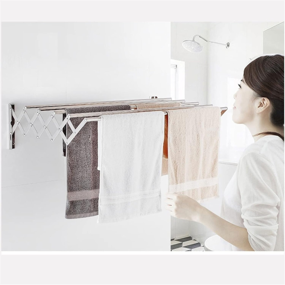 5 Bar Wall Mounted Folding Clothes Drying Rack, Collapsible Extendable Laundry Hanger