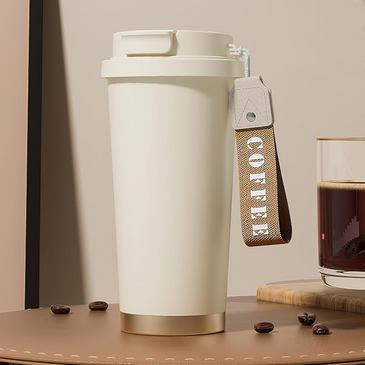 530ml Double Wall Vacuum Insulated Tumbler Coffee Mug with Lid and Straw Cream White