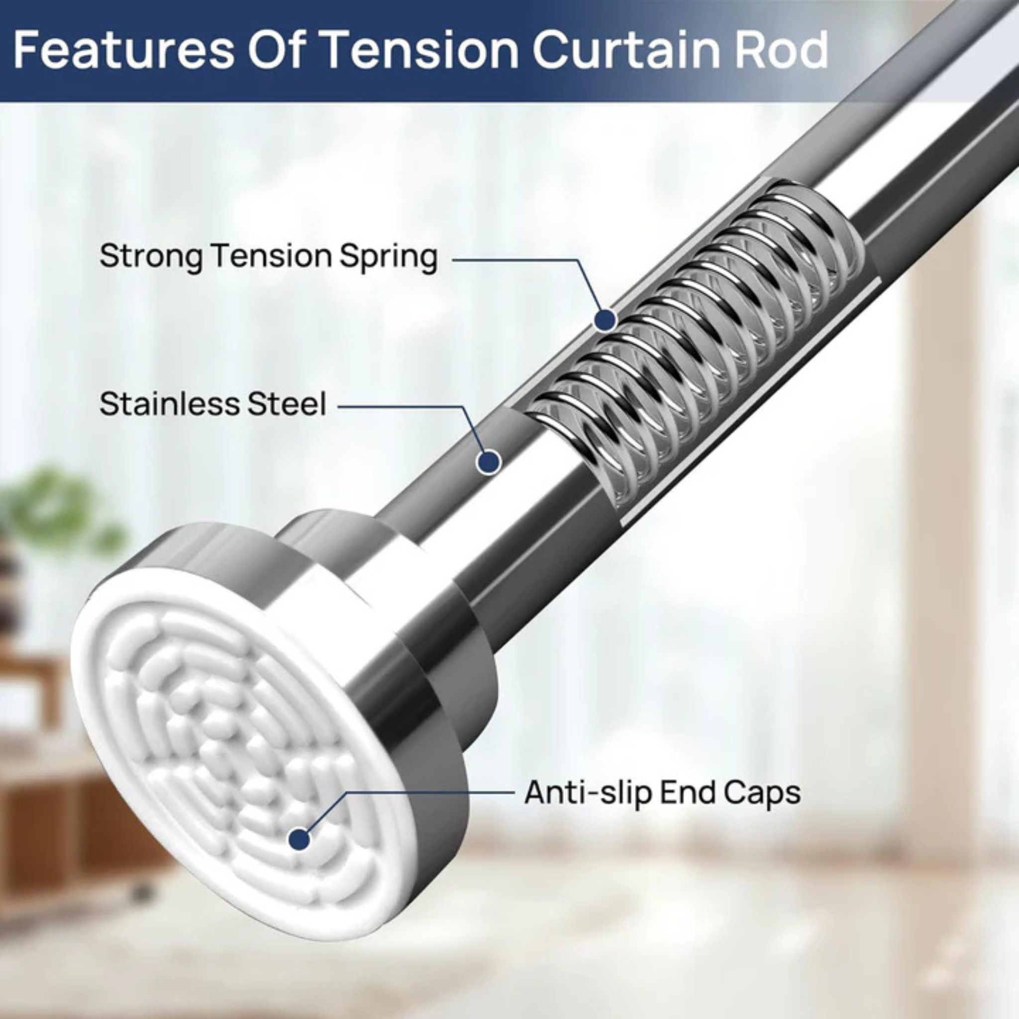 Extendable Tension Rod for Curtain - Curtain Pole, Adjustable Wardrobe Rail