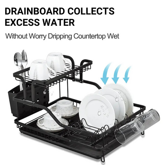 Dish Drying Rack with Drainboard and Cup Holder