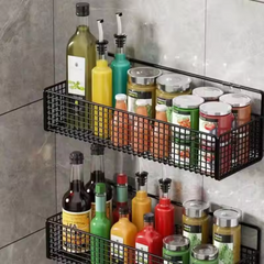 Wall Mounted No Drilling Metal Organizer Basket for Kitchen & Bathroom
