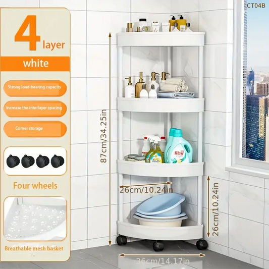 4 Layer Storage Corner Rack with Wheels for Bathroom and Kitchen