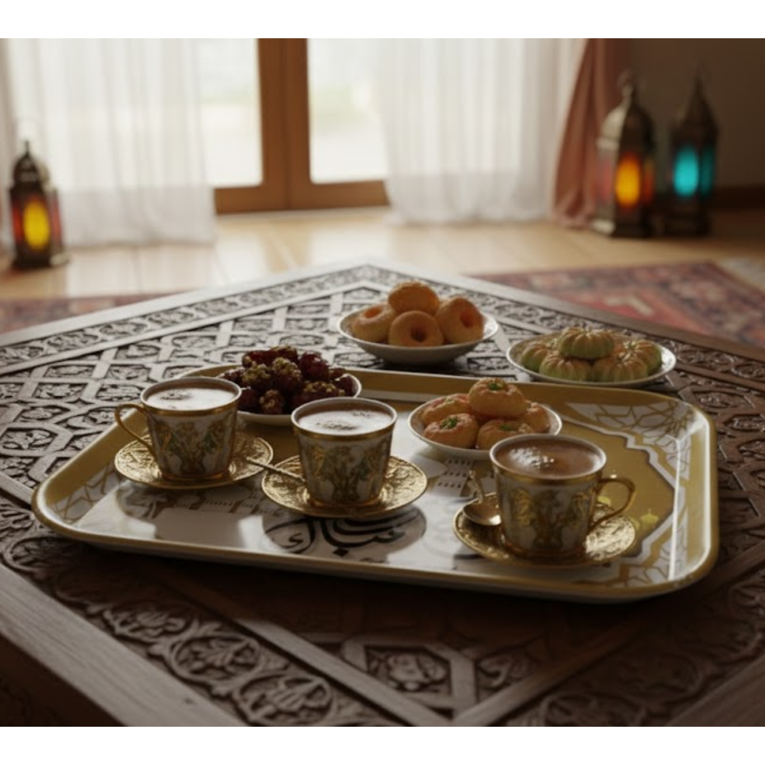 Rectangular Ramadan Special Tea Coffee and Snacks Serving Tray 40 x 30 cm