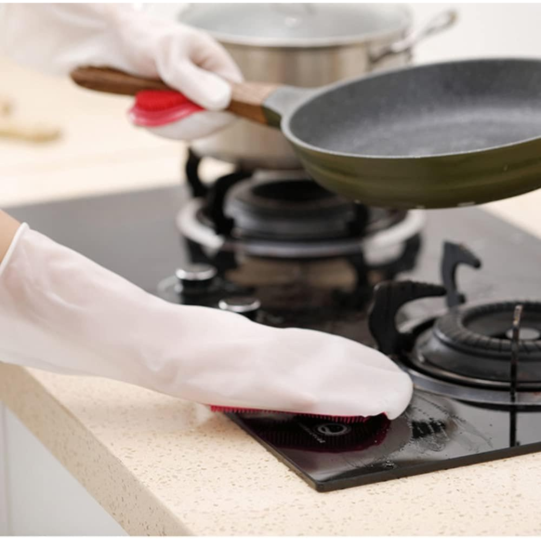 1 Pair Multi Purpose Silicone Scrub Gloves - for Kitchen Dish Washing & Household Cleaning
