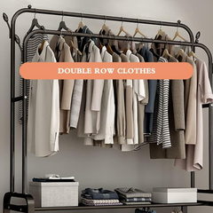 Clothes Organizer Stand with Wheels, 48 Kg Heavy Duty Double Layer Garment Hanger Rack