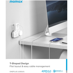 Momax Oneplug 3 Outlet T-Shaped Extension Socket with USB Momax Oneplug 3 Outlet T-Shaped Extension Socket with USB