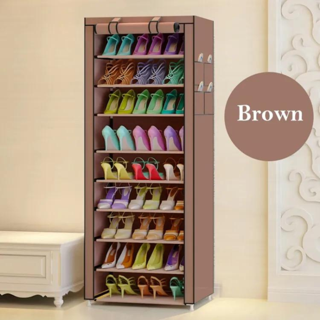 10 Layer Closed Type Shoe Cabinet Coffee Brown