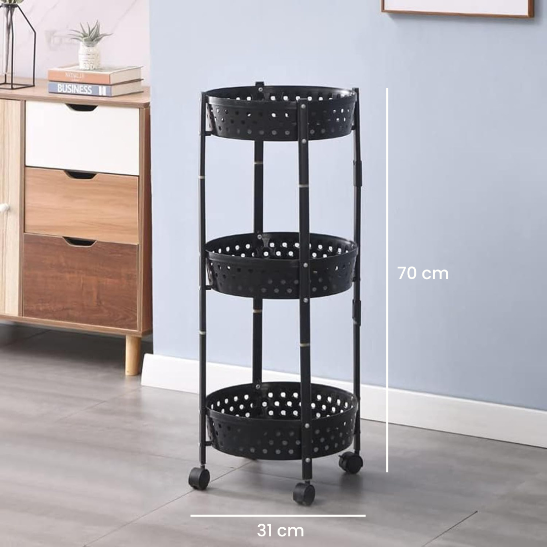 3 Layer Kitchen Trolley Rack - Kitchen Storage Shelf with Wheels Black