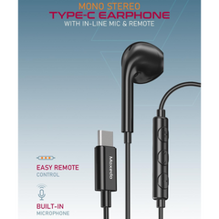Moxedo Mono Stereo Type C Earphone Black Moxedo Mono Stereo Type C Earphone Black