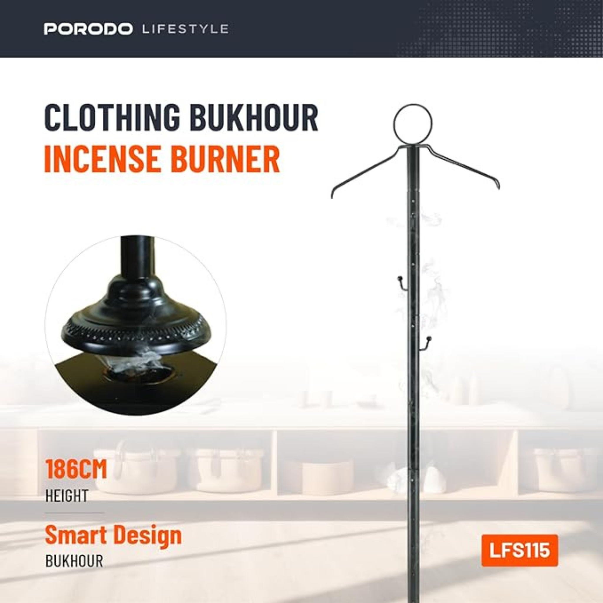 Porodo Lifestyle Clothing Bakhoor Incense Burner