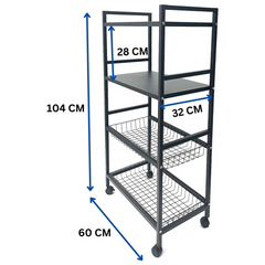 4 Tier Metal Storage Rack on Wheels, Trolley Cart Shelf for Kitchen Vegetables, Fruits and Oven Organization 4 Tier Metal Storage Rack on Wheels, Trolley Cart Shelf for Kitchen Vegetables, Fruits and Oven Organization