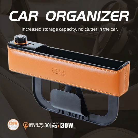 ZHUSE Car Seat Gap Seam Storage Box with Charging Coffee Brown