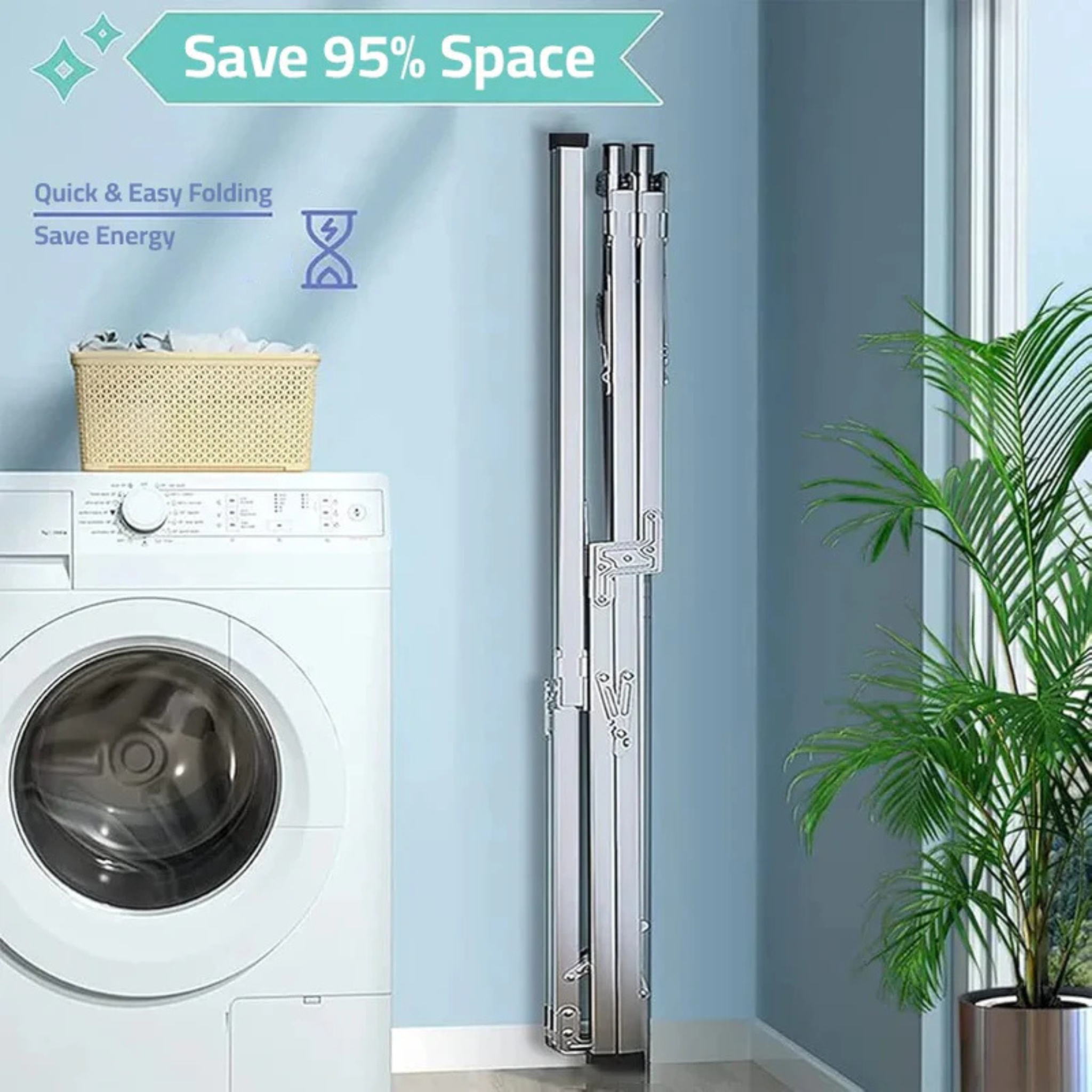 3 Poles Folding Clothes Drying Rack, Heavy Duty Stainless Steel Laundry Dryer