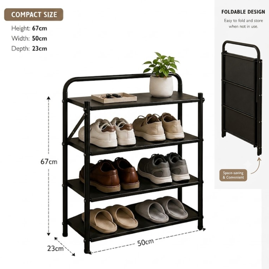 4 Tier Folding Space Saving Metal Shoe Organizer Rack