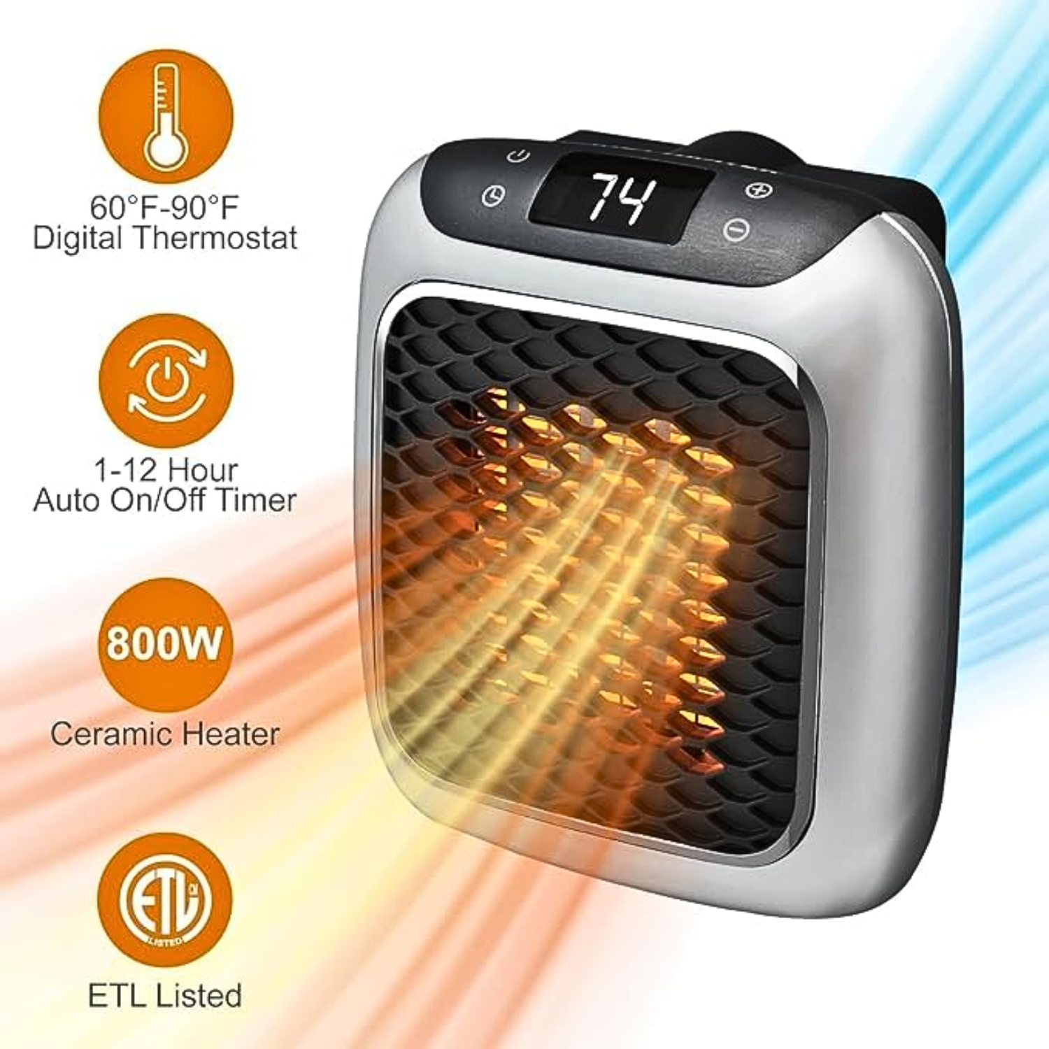 Space Saving Wall Mounted Electric Heater with Adjustable Thermostat - Handy Heater Turbo 800 Watts