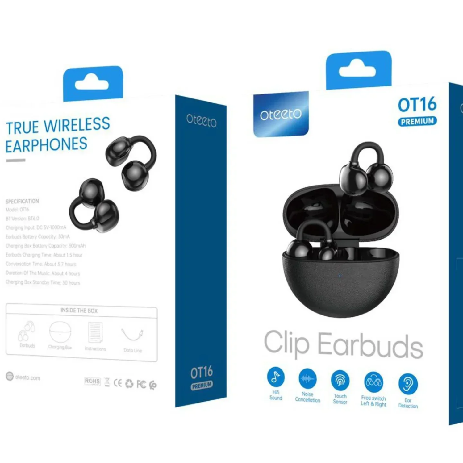 Oteeto OT16 Premium Clip Earbuds, True Wireless Noise Cancelling Earphone - Huawei FreeClip 2 Alternative
