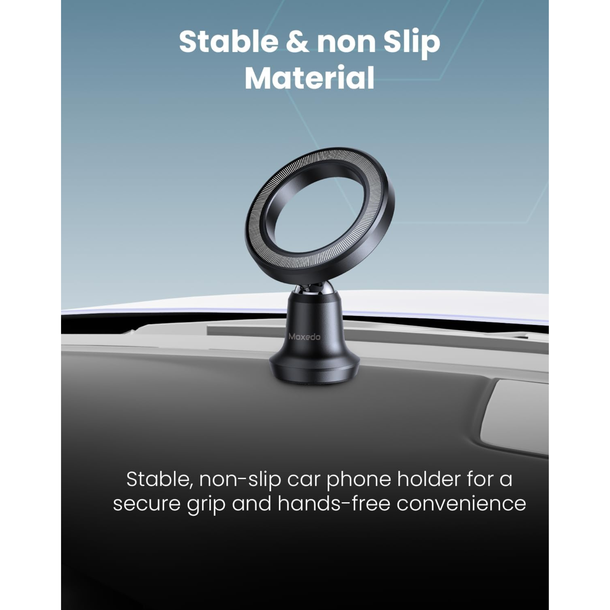 Moxedo Magnetic Car Phone Holder for Dashboard | 360° Rotating Snap-On Mount with Strong Magnets