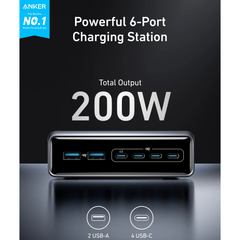 Anker Supercharged Multi-Port Desktop Charging Station (200W, 6 Ports, GaN)