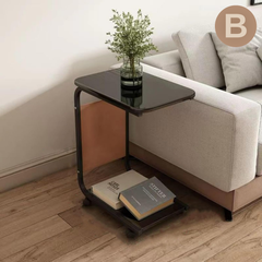 C Shaped Bedside Coffee Table with Side Pocket & Wheels B C Shaped Bedside Coffee Table with Side Pocket & Wheels B