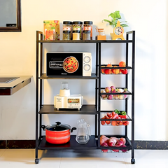 Utility Storage Rack for Kitchen with Mesh Baskets and Wheels