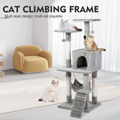 Indoor Cat Tree Tower with House and Scratching Board