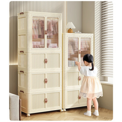 Portable Stackable Wardrobe with Wheels for Kids, Folding Cabinet for Baby Clothes and Toys