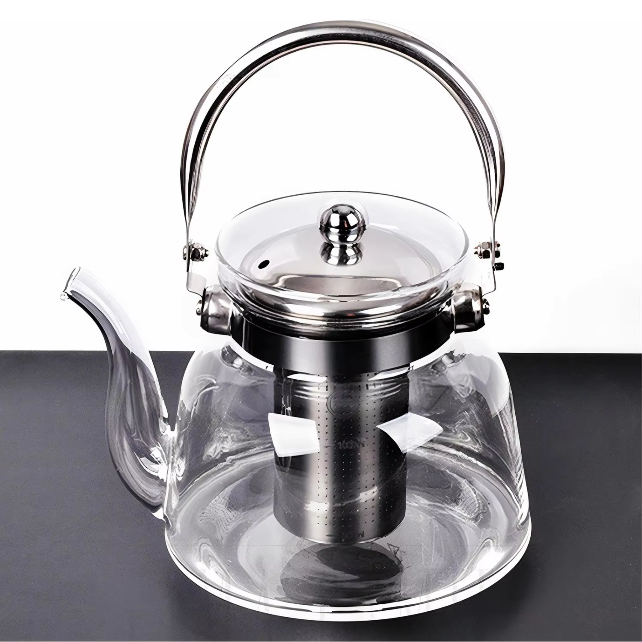 2200ML Fire Resistant Glass Teapot Strainer Kettle