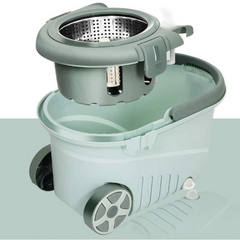 Spin Floor Mop Bucket Set with Wringer, Hands-free Wring Mop with 2 Microfiber Heads