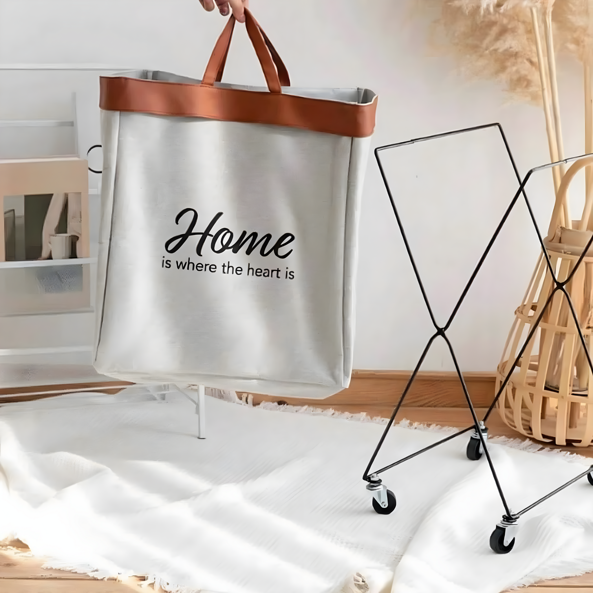 Home Easy Folding Laundry Basket with Wheels