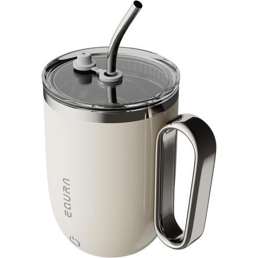 420ml Self Stirring Coffee Mug with Straw and LED Display, Automatic Mixing Cup with Lid